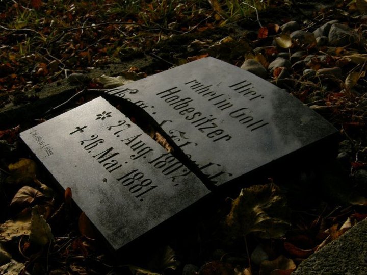 Uszkodzona płyta nagrobna z cmentarza mennonitów w Kępniewie.
Wykonana w zakładzie C. Matthiasa w Elblągu (sygnatura w lewym dolnym rogu) (Kwiecień 2010)