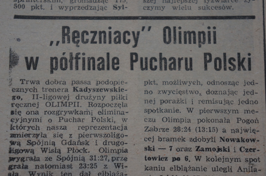 Elbląg, Artykuł z Głosu Zamechu z 1978 r. informujący o sukcesie elbląskich piłkarzy ręcznych