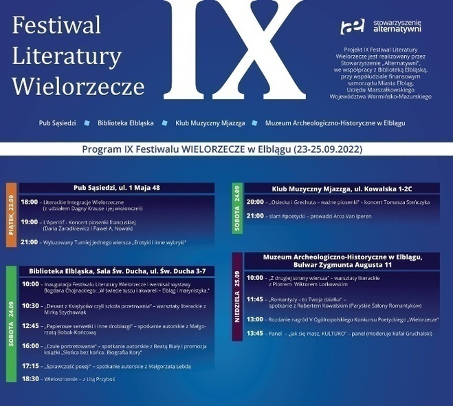 Elbląg, Czas na IX Festiwal Literatury Wielorzecze