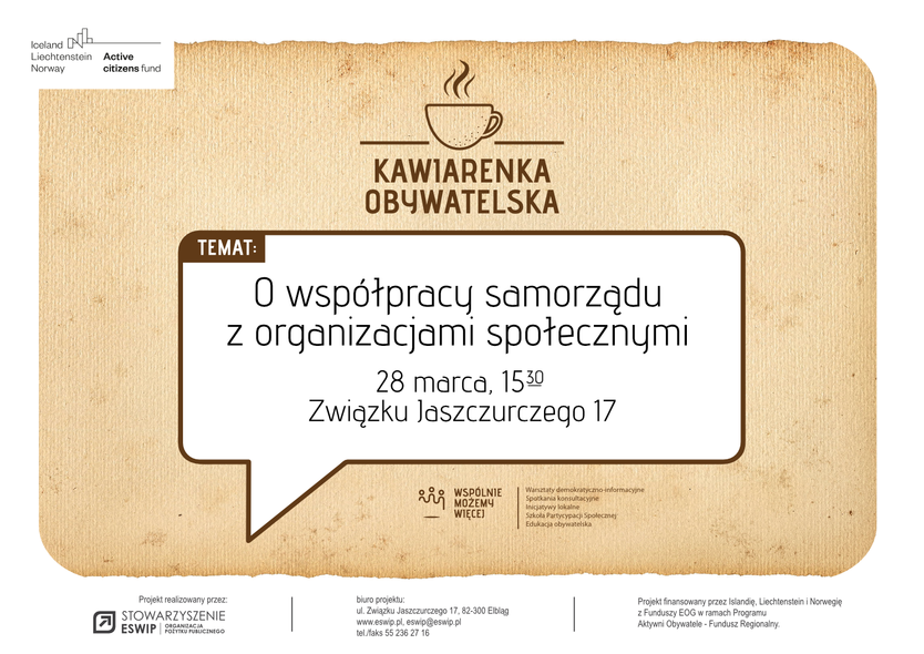 Elbląg, Kawiarenka obywatelska „O współpracy samorządu z organizacjami społecznymi”