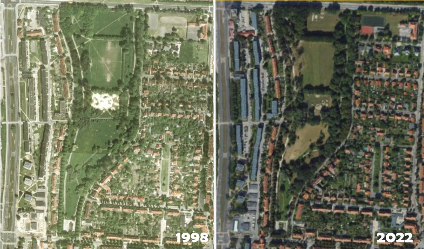 Elbląg, Zdjęcie lotnicze głównej części parku Kajki w latach 1998/2022