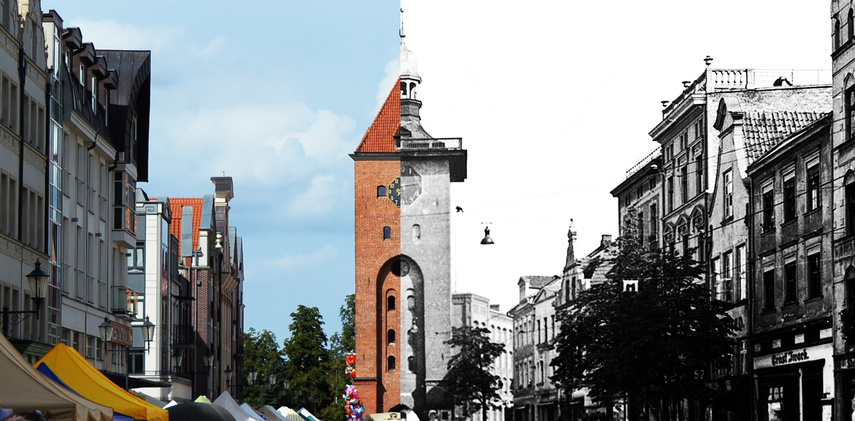 Elbląg, Zestawienie współczesnego i archiwalnego zdjęcia Bramy. Archiwalne pochodzi z Archiwum Państwowego w Malborku.