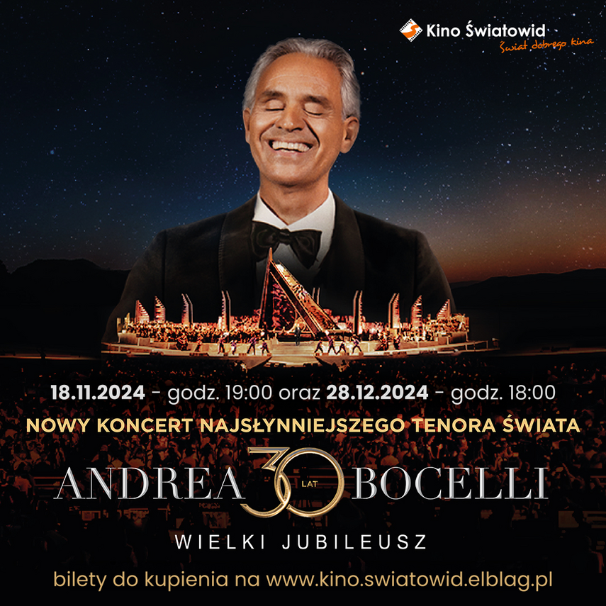 Elbląg, „Andrea Bocelli. Wielki jubileusz 30-lecia występów” nowy koncert!