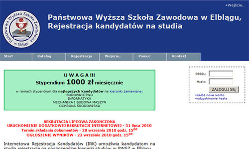 Elbląg, Dodatkowa rekrutacja na PWSZ