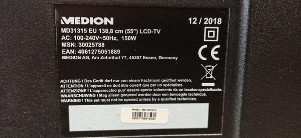 Elbląg Sprzedam TV 55 MEDION MD-31315EU, 4K, Smart tv, HDR. 
Tv sprawny. Cena: 800zł.