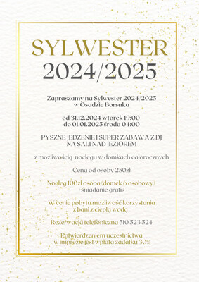 Elbląg Sylwester 2024/2025 impreza sylwestrowa  oraz wynajem domków na Sylwestra