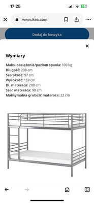 Elbląg Sprzedam łóżko piętrowe Ikea Svarta. Wymiary 90x200 (dokładne wymiary na zdjęciu).   Idealne rozwiazanie